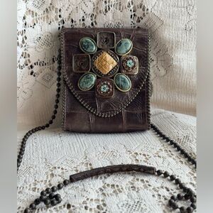Leather Rock Beaded Crossbody‎ Bag